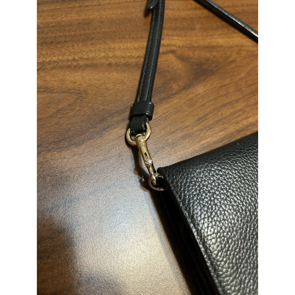 Coach Black Pebble Leather Foldover Crossbody Clutch Wallet Slim Purse - Picture 11 of 14